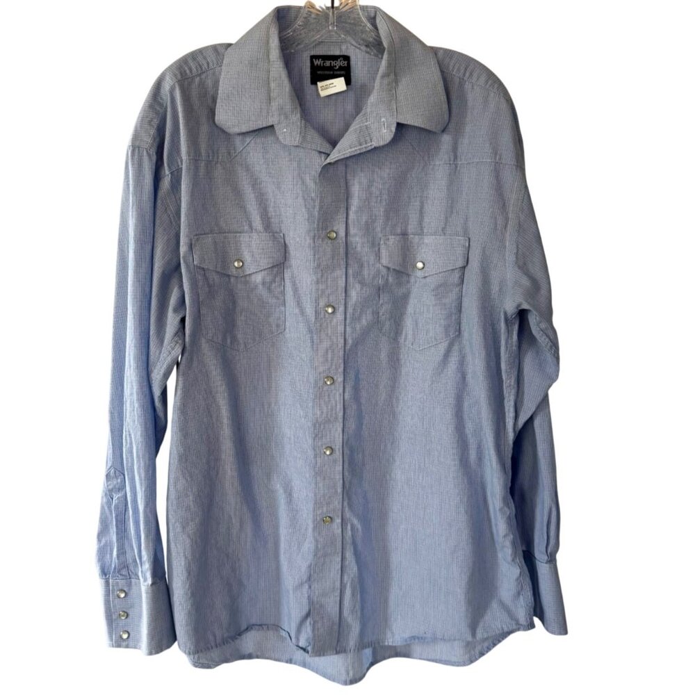 Wrangler Western Shirt Blue Plaid Snap Button Long Sleeve Cotton Mens Large